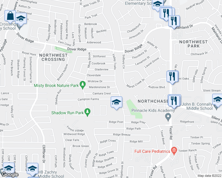 map of restaurants, bars, coffee shops, grocery stores, and more near 9510 Maidenstone Drive in San Antonio