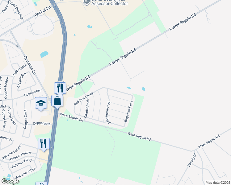 map of restaurants, bars, coffee shops, grocery stores, and more near 10435 Dakota River in Converse
