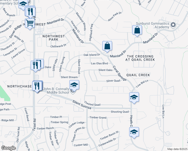 map of restaurants, bars, coffee shops, grocery stores, and more near 7103 Quail Garden in San Antonio