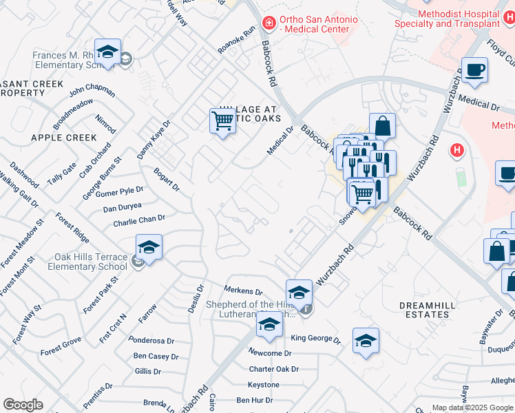 map of restaurants, bars, coffee shops, grocery stores, and more near 5406 Tomas Circle in San Antonio