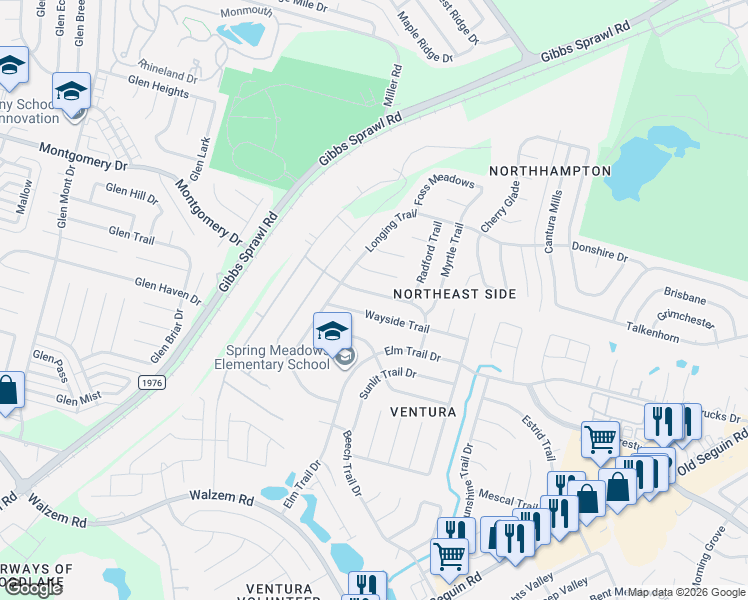map of restaurants, bars, coffee shops, grocery stores, and more near 7922 Corona Ridge in San Antonio