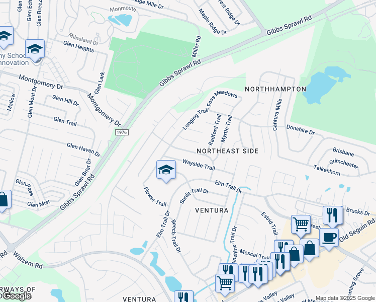 map of restaurants, bars, coffee shops, grocery stores, and more near Pepper Trail in San Antonio