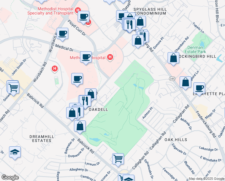 map of restaurants, bars, coffee shops, grocery stores, and more near 7458 Louis Pasteur Drive in San Antonio