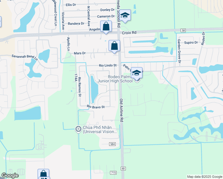 map of restaurants, bars, coffee shops, grocery stores, and more near 5425 Rio San Juan Street in Rosharon