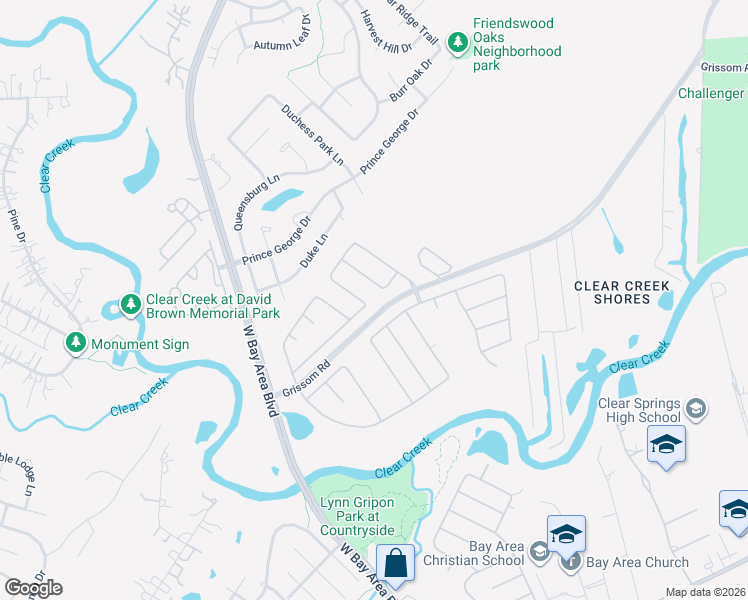 map of restaurants, bars, coffee shops, grocery stores, and more near 1215 Chuck Drive in Friendswood