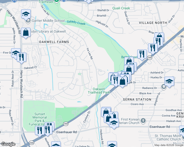 map of restaurants, bars, coffee shops, grocery stores, and more near 3 Cobham Way in San Antonio