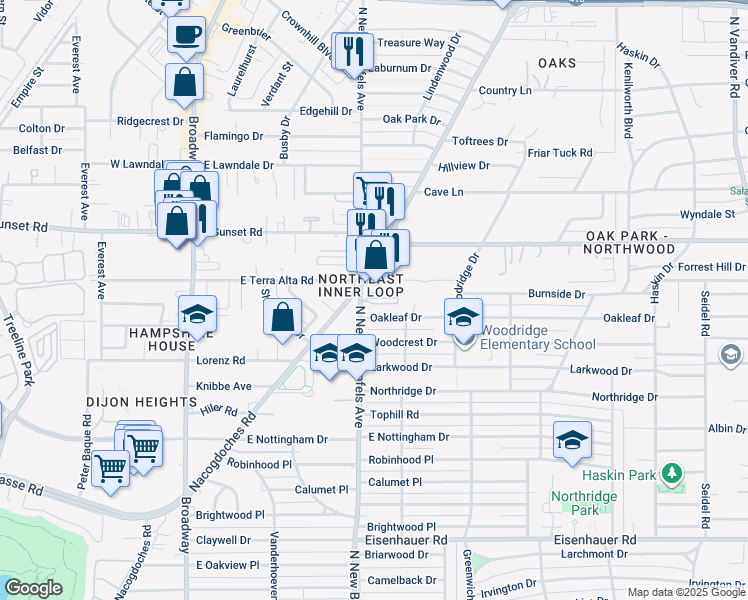map of restaurants, bars, coffee shops, grocery stores, and more near in San Antonio