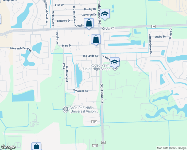 map of restaurants, bars, coffee shops, grocery stores, and more near 5423 Rio San Juan Street in Rosharon