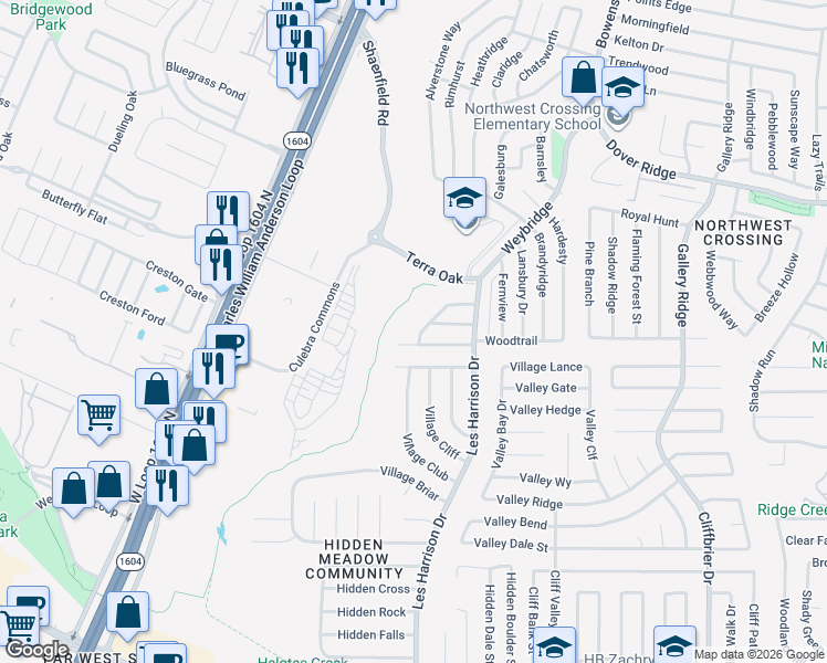 map of restaurants, bars, coffee shops, grocery stores, and more near 7307 Summer Place in San Antonio