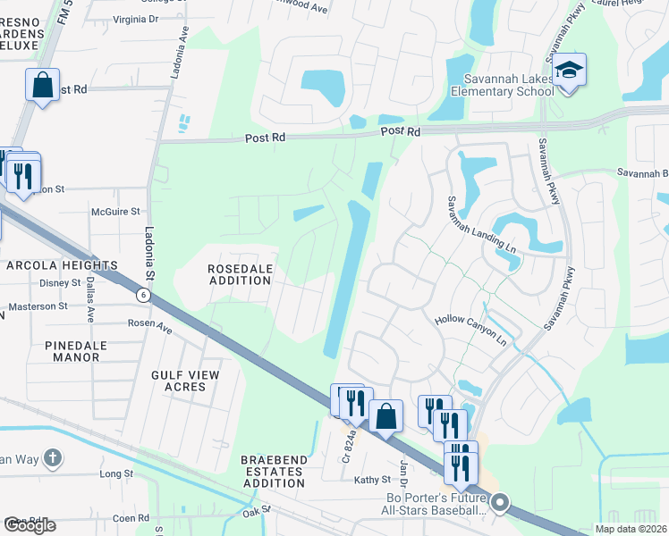 map of restaurants, bars, coffee shops, grocery stores, and more near 5504 Hollow Canyon Lane in Rosharon