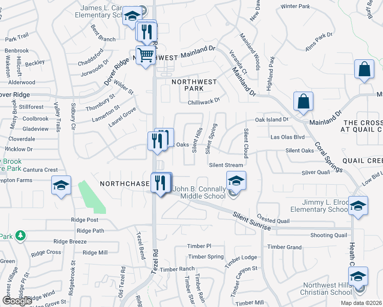 map of restaurants, bars, coffee shops, grocery stores, and more near 7326 Peaceful Meadows in San Antonio
