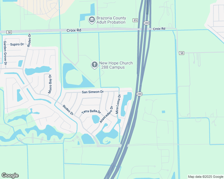 map of restaurants, bars, coffee shops, grocery stores, and more near 53 San Simeon Drive in Manvel