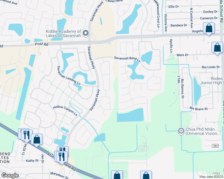 map of restaurants, bars, coffee shops, grocery stores, and more near 5431 Lilac Grove Lane in Rosharon