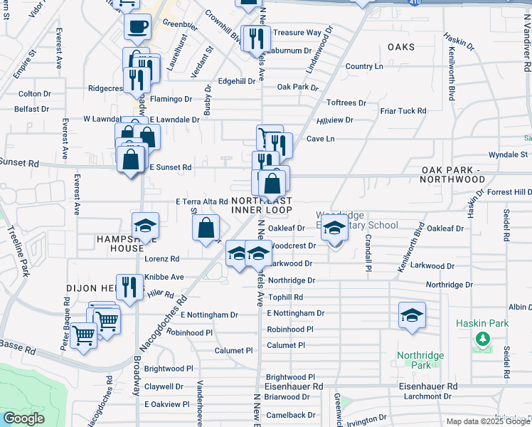 map of restaurants, bars, coffee shops, grocery stores, and more near in San Antonio