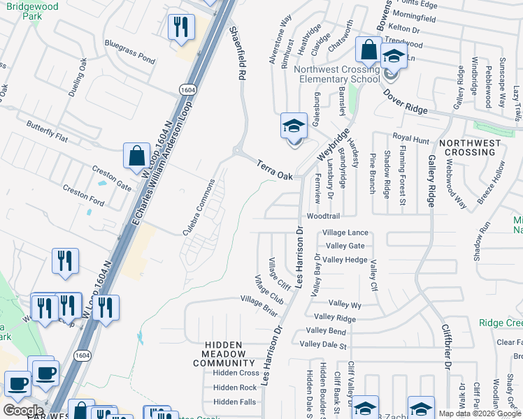 map of restaurants, bars, coffee shops, grocery stores, and more near 7307 Summer Place in San Antonio