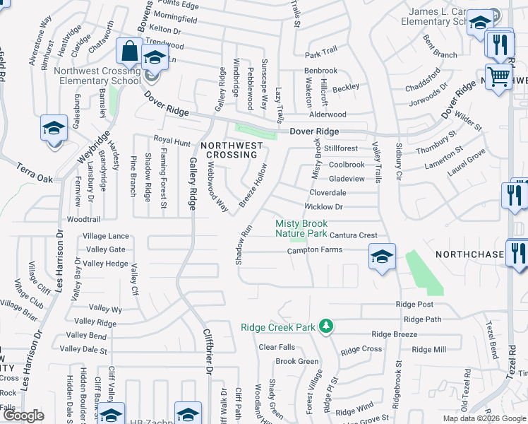map of restaurants, bars, coffee shops, grocery stores, and more near 7030 Shadow Run in San Antonio
