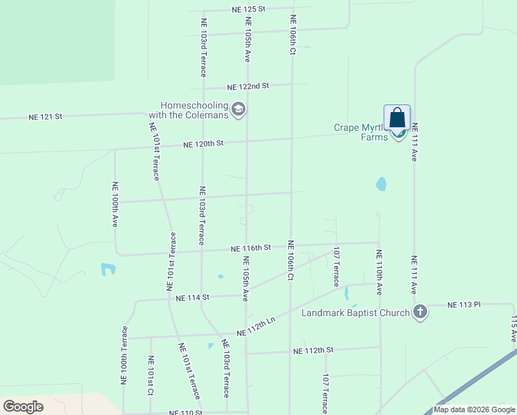 map of restaurants, bars, coffee shops, grocery stores, and more near 10550 NE 117th Ln in Archer