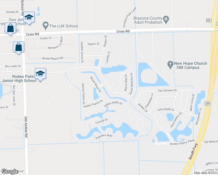 map of restaurants, bars, coffee shops, grocery stores, and more near 212 Rodeo Drive in Manvel
