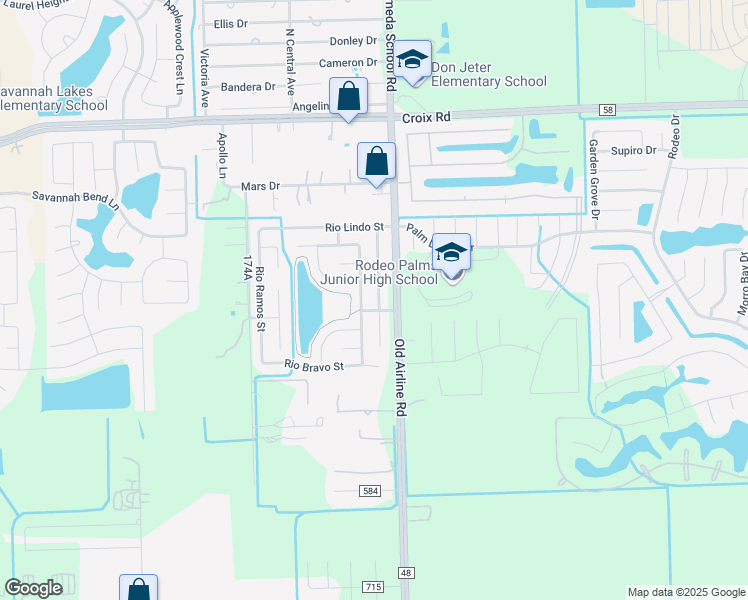 map of restaurants, bars, coffee shops, grocery stores, and more near 5422 Rio Sabinas Street in Rosharon