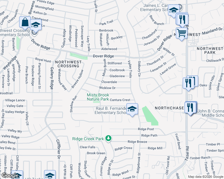 map of restaurants, bars, coffee shops, grocery stores, and more near 9558 Wicklow Drive in San Antonio