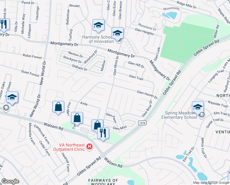 map of restaurants, bars, coffee shops, grocery stores, and more near 7647 Glen Vista Drive in San Antonio