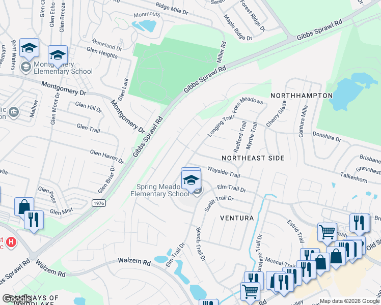 map of restaurants, bars, coffee shops, grocery stores, and more near 7379 Longing Trail in San Antonio