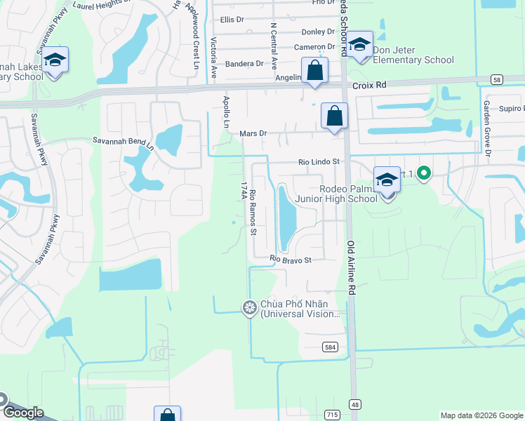 map of restaurants, bars, coffee shops, grocery stores, and more near 5408 Rio Alamo Street in Rosharon