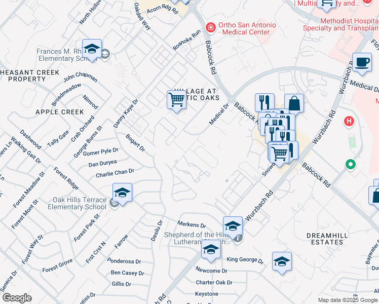 map of restaurants, bars, coffee shops, grocery stores, and more near 5542 Tomas Circle in San Antonio