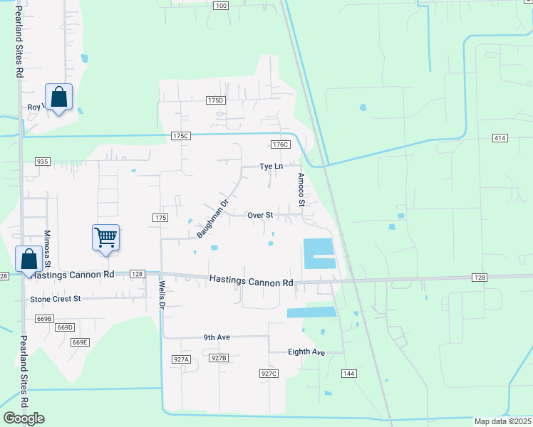 map of restaurants, bars, coffee shops, grocery stores, and more near 8039 Over Street in Pearland