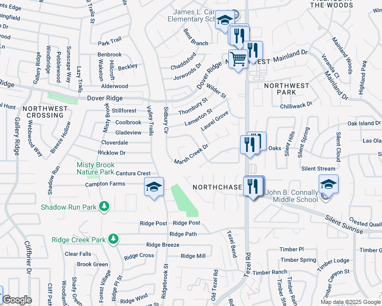 map of restaurants, bars, coffee shops, grocery stores, and more near 9415 Marsh Creek Drive in San Antonio