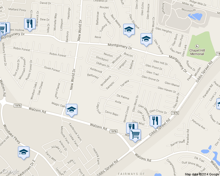 map of restaurants, bars, coffee shops, grocery stores, and more near 7832 Sarepto in San Antonio