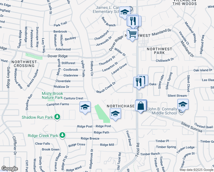 map of restaurants, bars, coffee shops, grocery stores, and more near 9415 Marsh Creek Drive in San Antonio