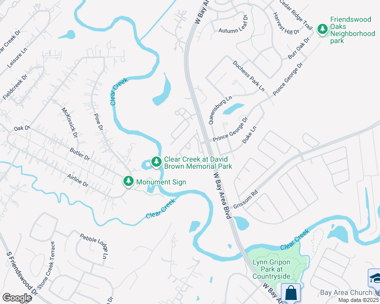 map of restaurants, bars, coffee shops, grocery stores, and more near 3413 Volterra Circle in Friendswood