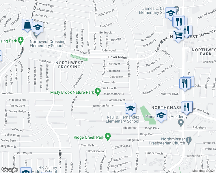 map of restaurants, bars, coffee shops, grocery stores, and more near 9571 Wicklow Drive in San Antonio