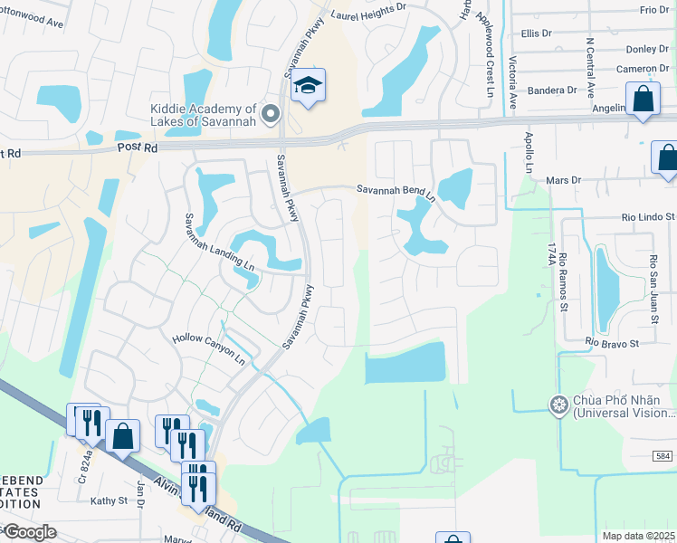 map of restaurants, bars, coffee shops, grocery stores, and more near 5414 Lilac Grove Lane in Rosharon