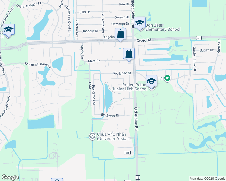 map of restaurants, bars, coffee shops, grocery stores, and more near 12706 Rio Nueces Lane in Rosharon