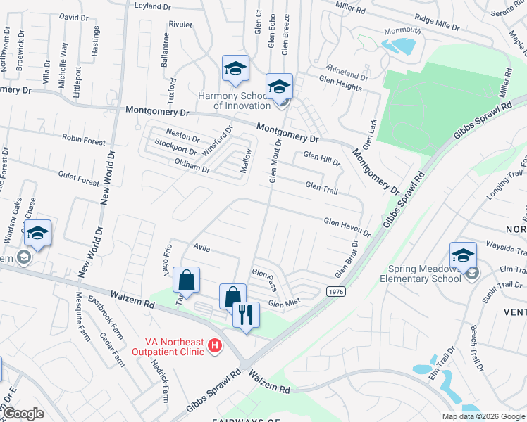 map of restaurants, bars, coffee shops, grocery stores, and more near 7647 Glen Vista Drive in San Antonio