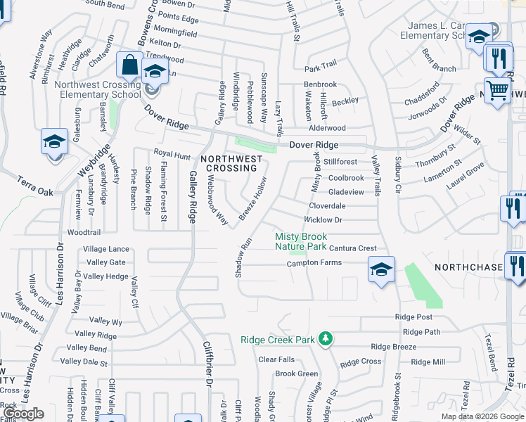map of restaurants, bars, coffee shops, grocery stores, and more near 7030 Shadow Run in San Antonio