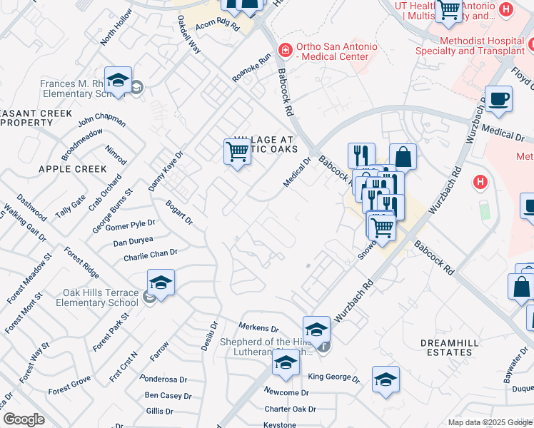 map of restaurants, bars, coffee shops, grocery stores, and more near 5123 Tomas Circle in San Antonio