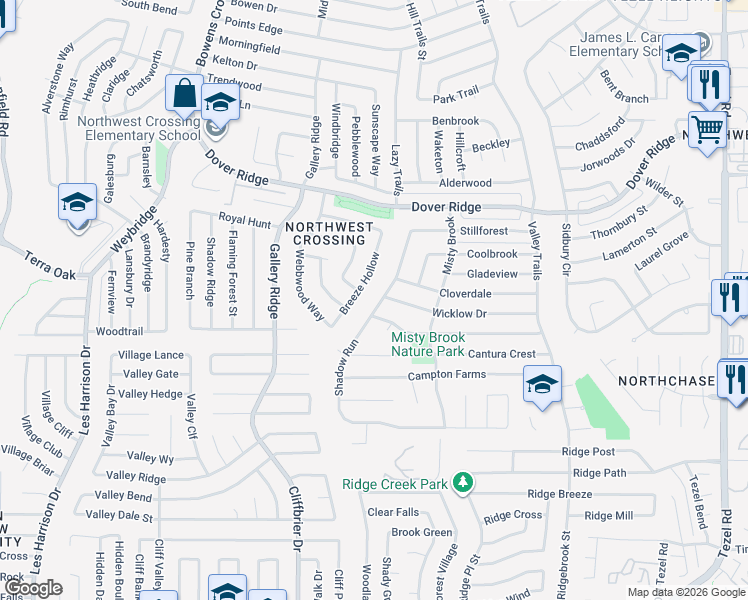 map of restaurants, bars, coffee shops, grocery stores, and more near 7030 Shadow Run in San Antonio
