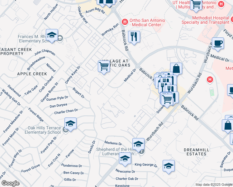 map of restaurants, bars, coffee shops, grocery stores, and more near 5123 Tomas Circle in San Antonio