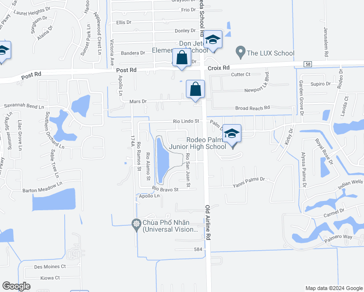 map of restaurants, bars, coffee shops, grocery stores, and more near 12605 Rio Nueces Lane in Rosharon