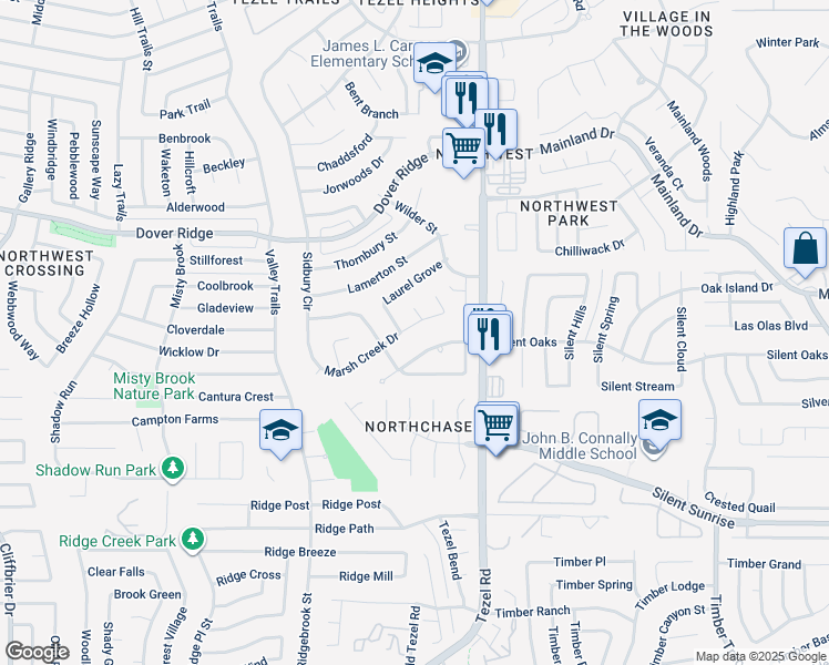 map of restaurants, bars, coffee shops, grocery stores, and more near 7110 Blazewood in San Antonio