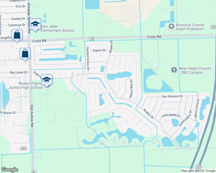 map of restaurants, bars, coffee shops, grocery stores, and more near 153 Rodeo Drive in Manvel