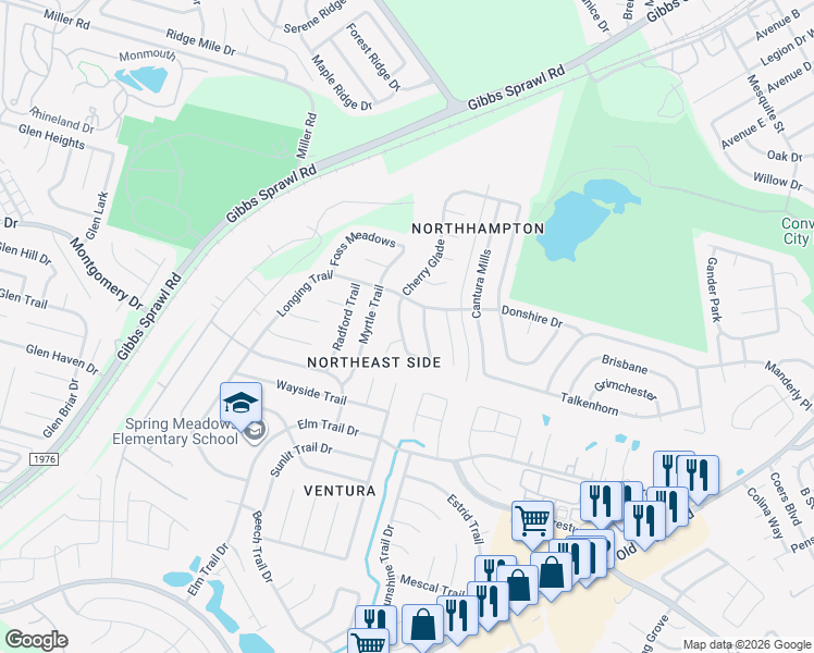 map of restaurants, bars, coffee shops, grocery stores, and more near 8030 Cherry Glade in Converse