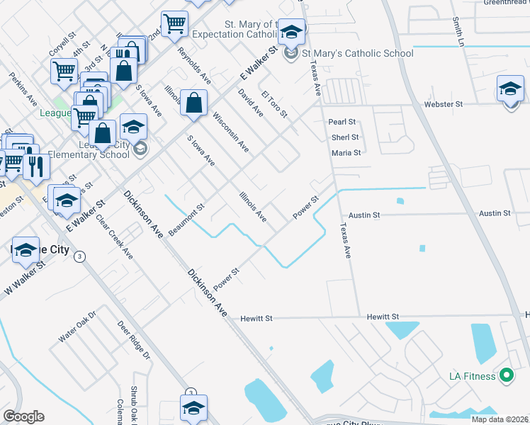map of restaurants, bars, coffee shops, grocery stores, and more near 817 Courtland View in League City