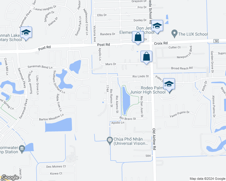 map of restaurants, bars, coffee shops, grocery stores, and more near 5413 Rio Ramos Street in Rosharon