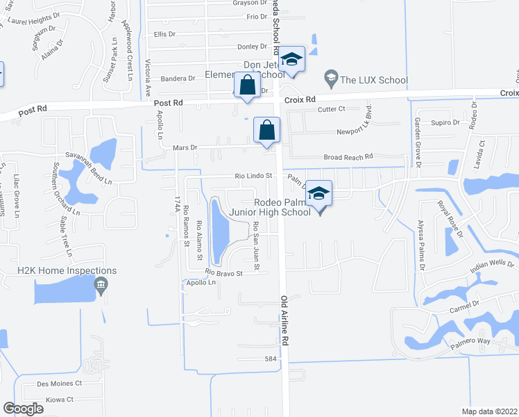 map of restaurants, bars, coffee shops, grocery stores, and more near 5407 Rio San Juan Street in Rosharon
