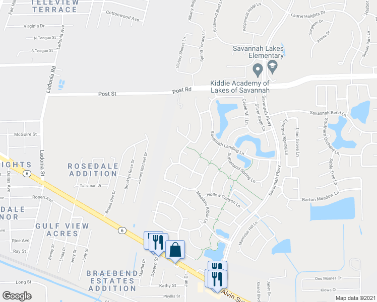 map of restaurants, bars, coffee shops, grocery stores, and more near 14105 Tremont Park Court in Rosharon