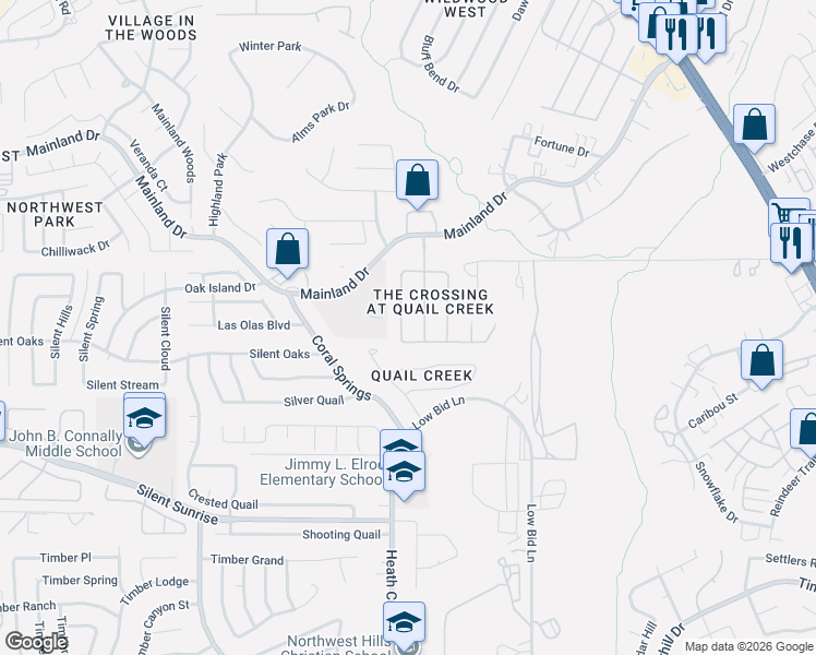 map of restaurants, bars, coffee shops, grocery stores, and more near 7231 Burns Crossing in San Antonio